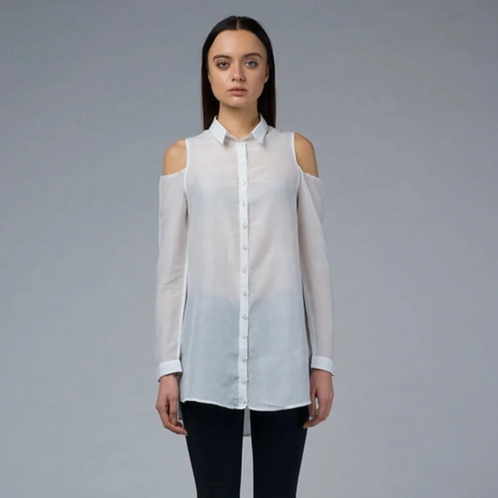 IMAIMA - TIARA - POLO NECK CUT OUT SHOULDERS 50% SILK/50% COTTON - US SIZE 6 - Picture 4 of 6